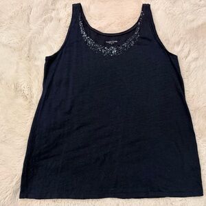 Eileen Fisher Navy Beaded Scoop Neck Tank
